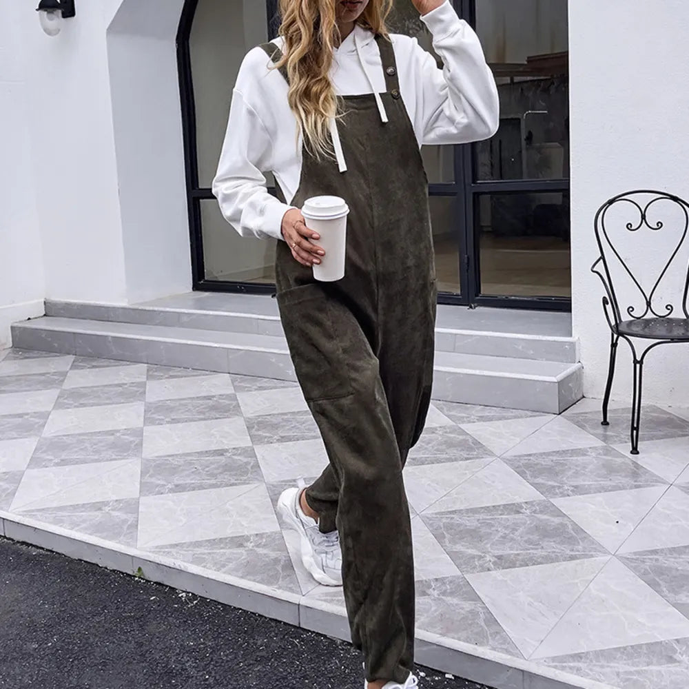 Buttoned Strap Overall Jumpsuit