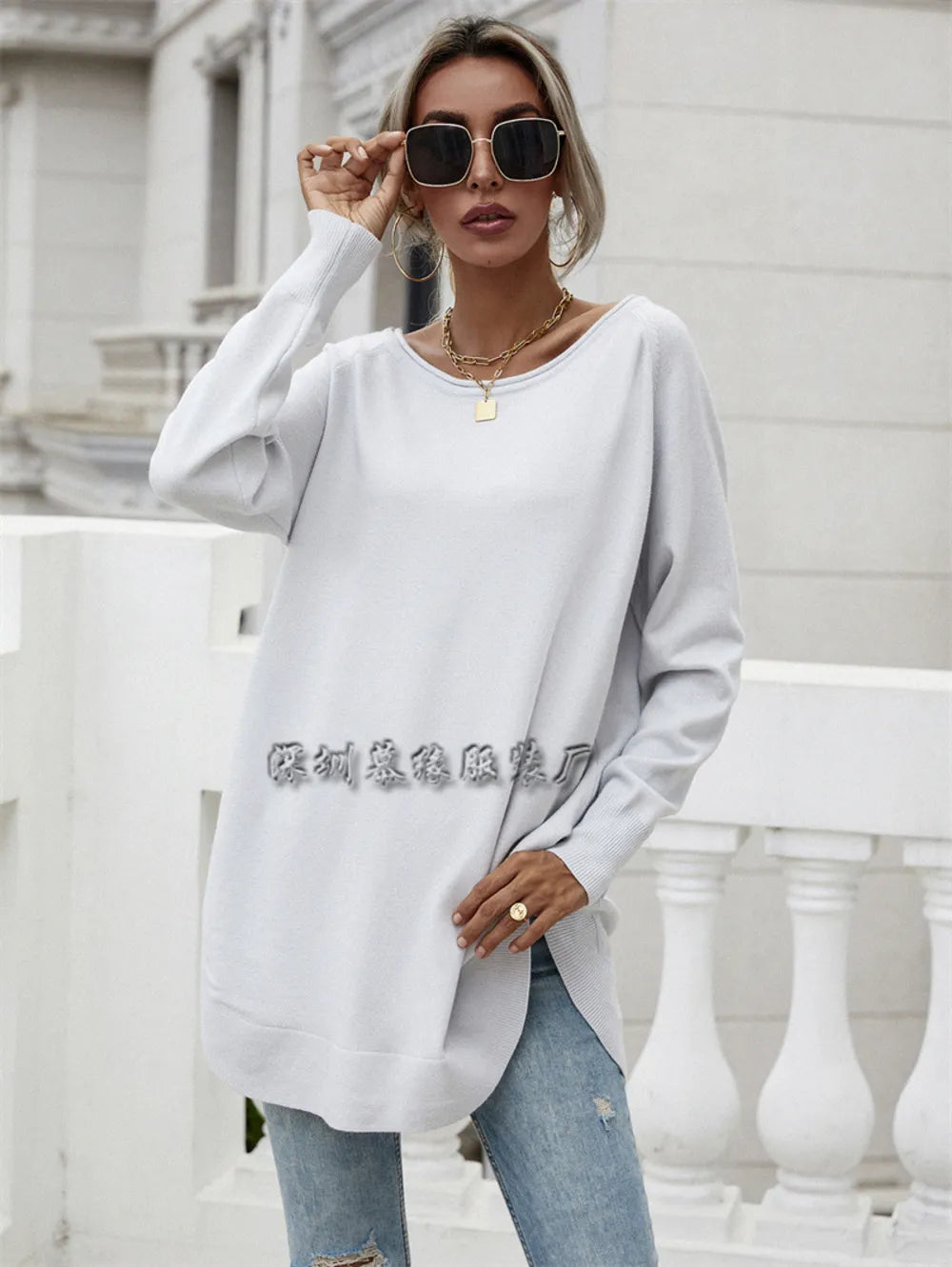 Curved Hem Raglan Sleeve Tunic