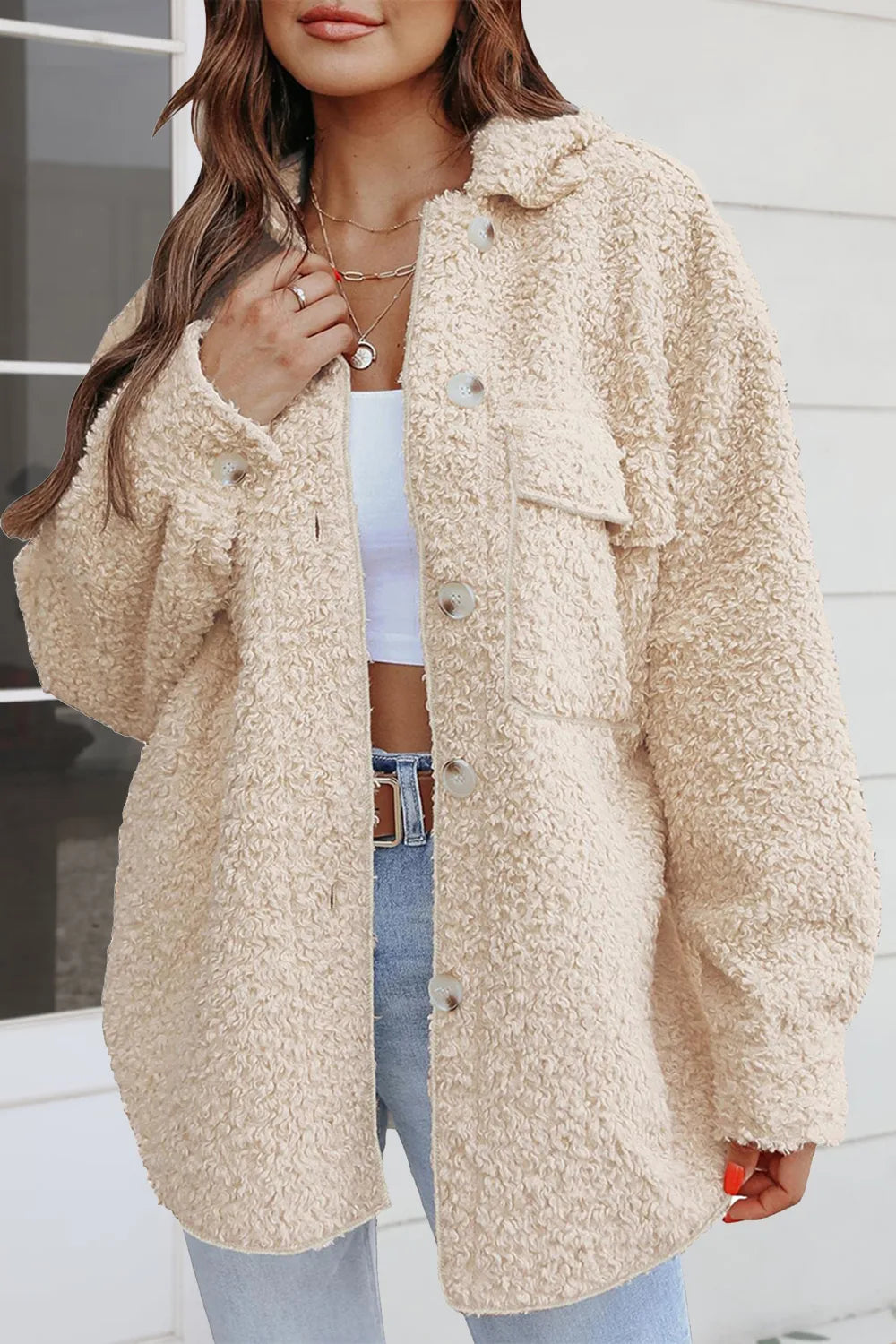 Collared Neck Button Front Coat with Pocket