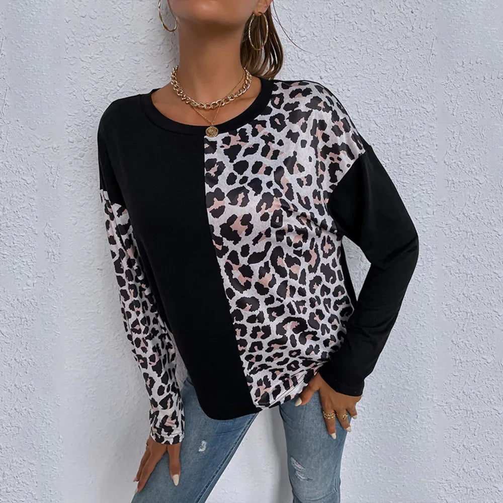 Contrast Leopard Drop Shoulder Tee